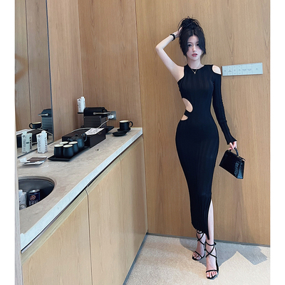 性感单袖天蚕丝针织连衣裙