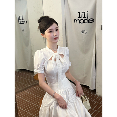 【清纯jk】韩系乖巧纯欲镂空收腰系带衬衫高腰超大A字半裙jk套装