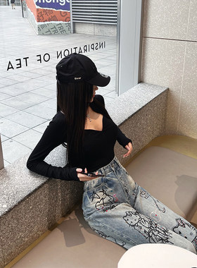 熊熊屋【欲望黑桃】一件穿出天鹅颈高弹针织桃心领连体上衣