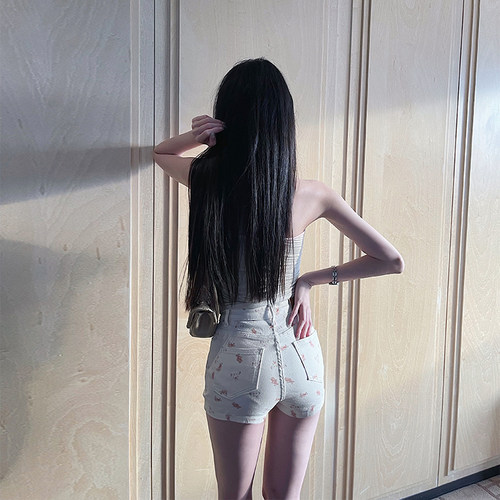 bear熊熊屋【软糖小熊】印花小熊弹力牛仔短裤 热裤