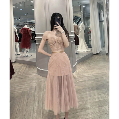 bear熊熊屋【为之倾倒】又仙又欲蕾丝胸衣重工层叠网纱半身裙套装