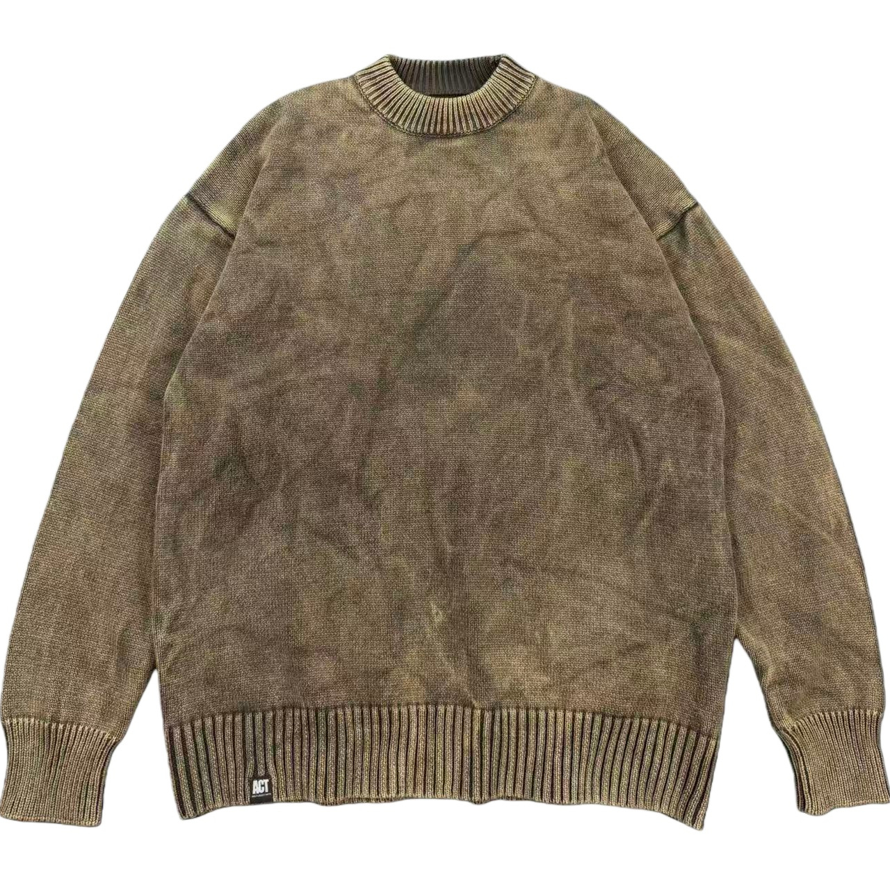 美式雅痞高级感做旧棉线粗针毛衣