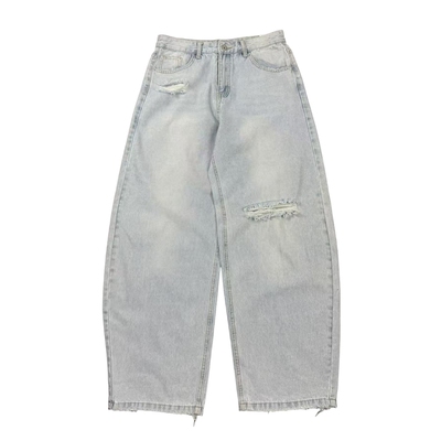 破洞做旧乞丐风宽松阔腿牛仔裤