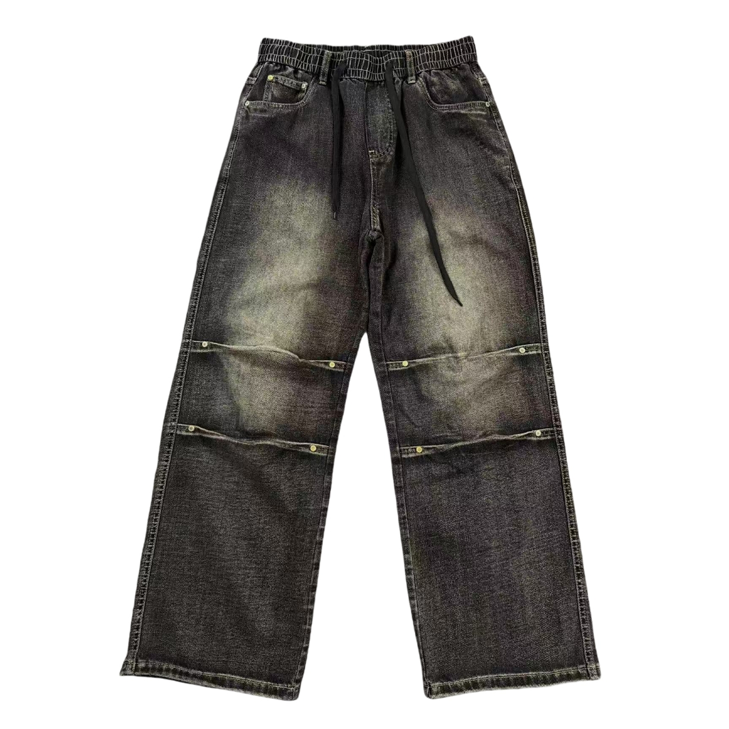 美式黑牛复古嘻哈宽松直筒牛仔裤