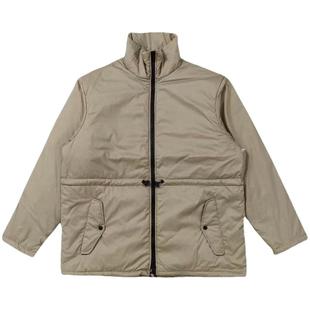 美潮日式大版型高街秋冬拉链风衣 复线抽绳立领净版纯色棉衣外套