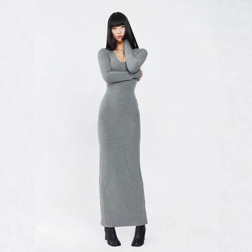 Women's Cozy Long Sleeve Maxi Empire Waist Dress - Wild
