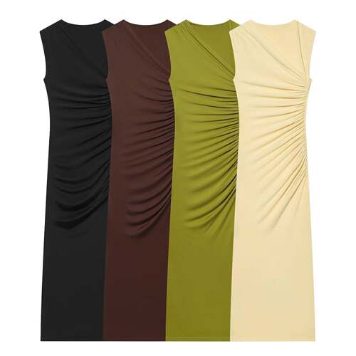 Women's Solid Color Ruched Tank Dress  Casual Sleeveless