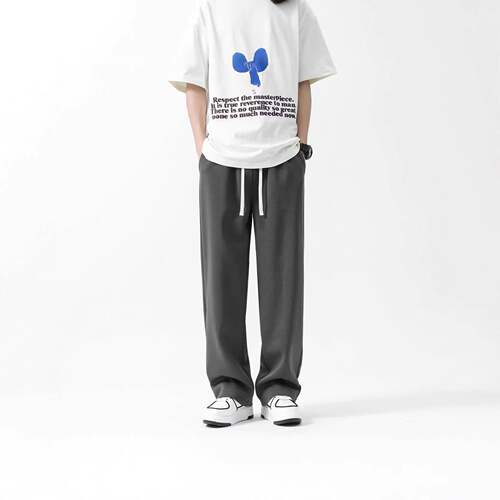 Men's regular straight elastic belt solid color sweatpants
