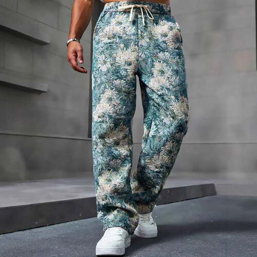 Men's Floral Pattern Trousers Street Fashion Casual Loose