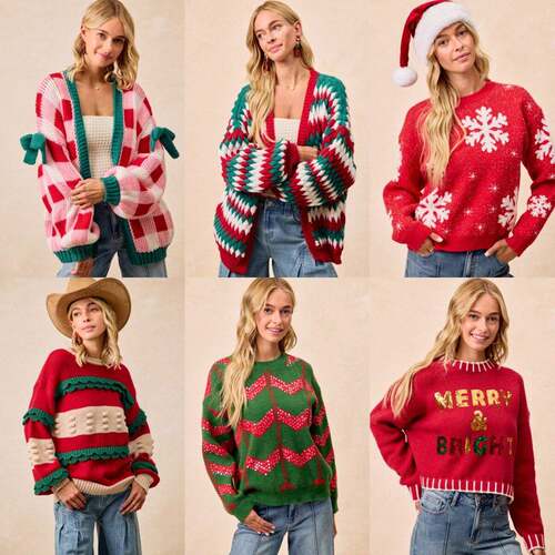 Women's Plaid Knit Bow Knot Decor Open Front Sweater