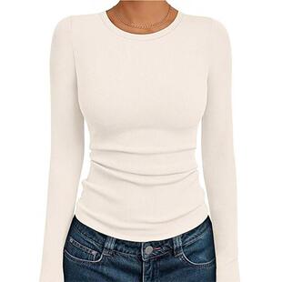 Women's Long Sleeve Blouses Shirts with Ribbed Knit Work
