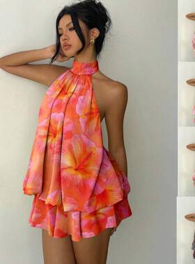 Women's Mini Dress  Chiffon Elegant Ruffled Butter Halter