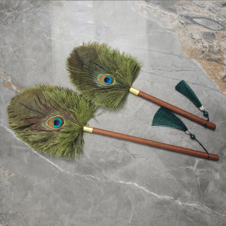 孔雀毛鸵鸟毛掸子家用除尘清洁摆件防静电不掉毛胡桃木手柄装饰品