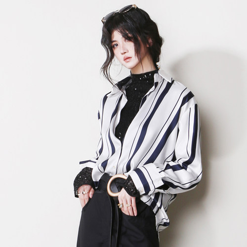 宽松欧美风长袖条纹衬衫