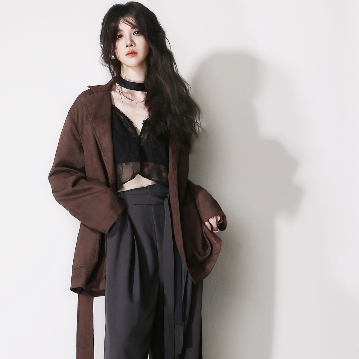 D58反皮绒柔软垂感大气欧美风系腰带口袋显瘦叠穿西装翻领外套,女装/女士精品,西装,淘宝优惠券,粉丝福利购,淘宝优惠卷