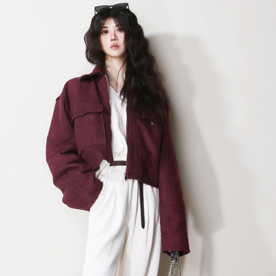 欧美风短款安可拉红夹克