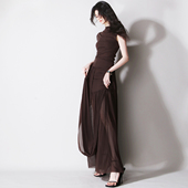 B46上身效果惊艳希腊风垂感不规则网纱层叠裙摆显瘦无袖 连衣长裙