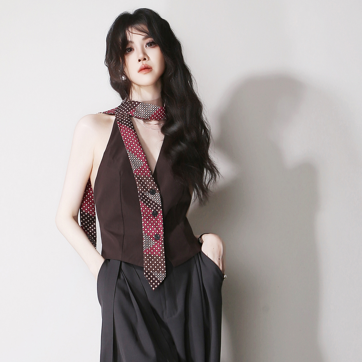 D63不对称领带围脖马夹