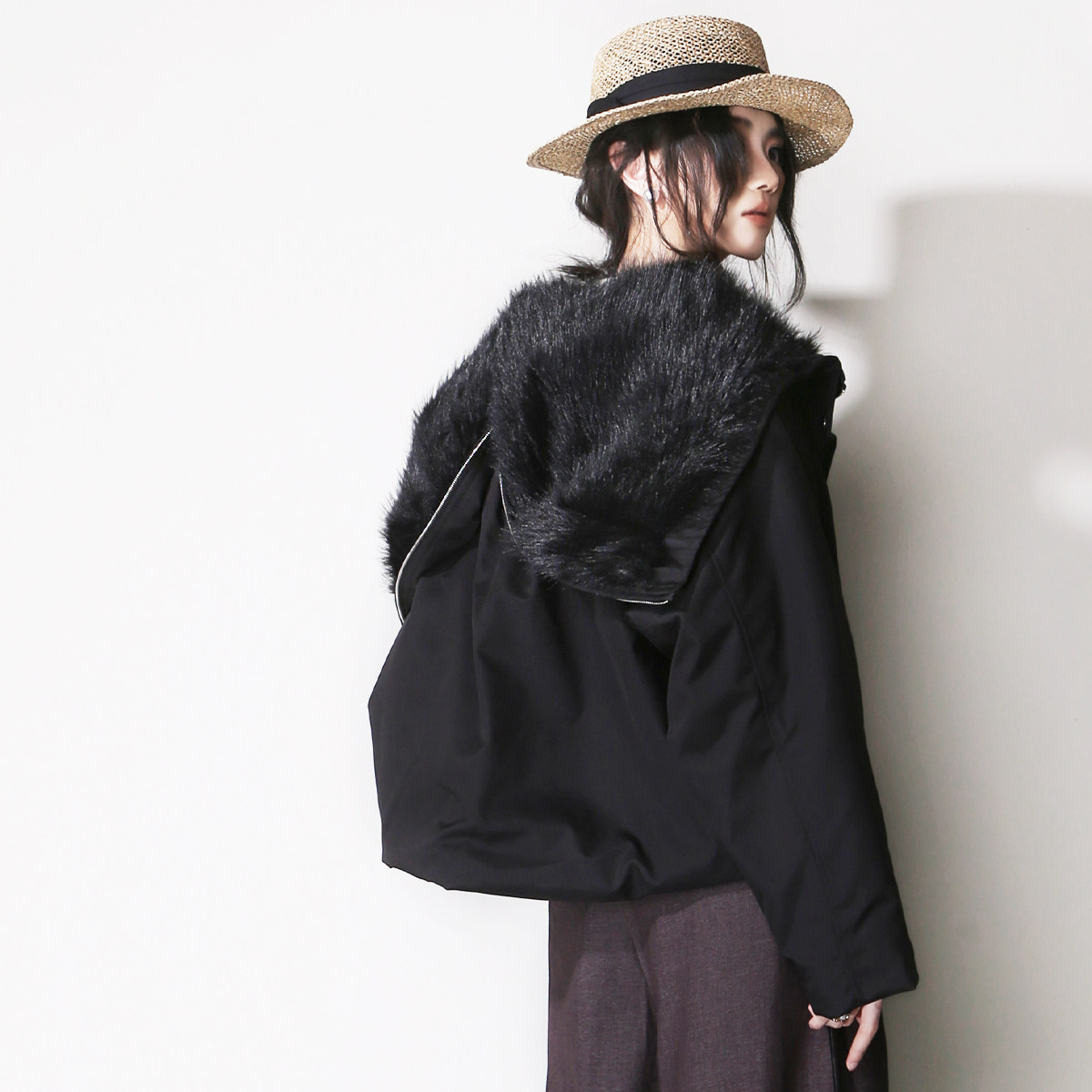 E43可变造型拉链毛毛大披肩式连帽欧美风宽松休闲秋冬夹棉短外套,女装/女士精品,棉衣/棉服,淘宝优惠券,粉丝福利购,淘宝优惠卷