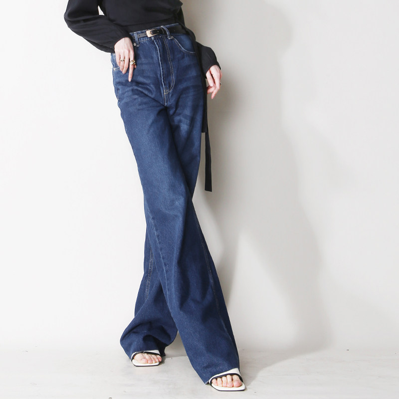 A60超显腿长高腰加长毛边可翻折卷边宽松简约水洗欧美风牛仔长裤