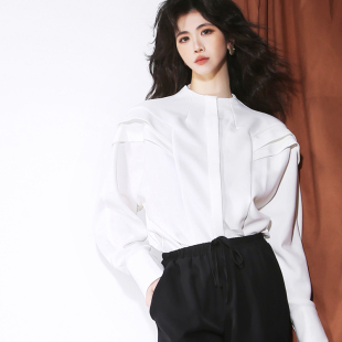 衬衫 N41双层立体剪裁落肩立领廓形法式 气质简约复古百搭宽松长袖