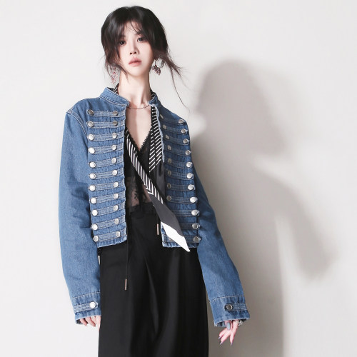复古欧美金属扣做旧牛仔夹克