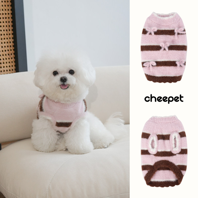 趣派cheepet宠物粉色蝴蝶结毛衣