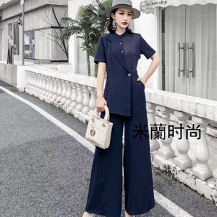 好品质女神范春夏款2025新款修身欧洲站OL西装领阔腿裤连体套装