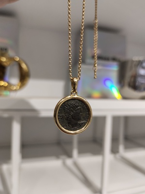 客订欣赏 18K金镶嵌古罗马君士坦丁大帝古币吊坠 厚金镶嵌