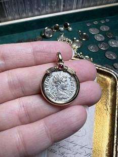 客订欣赏 古罗马银币吊坠 小王子卡拉卡拉18K金红宝石古币吊坠