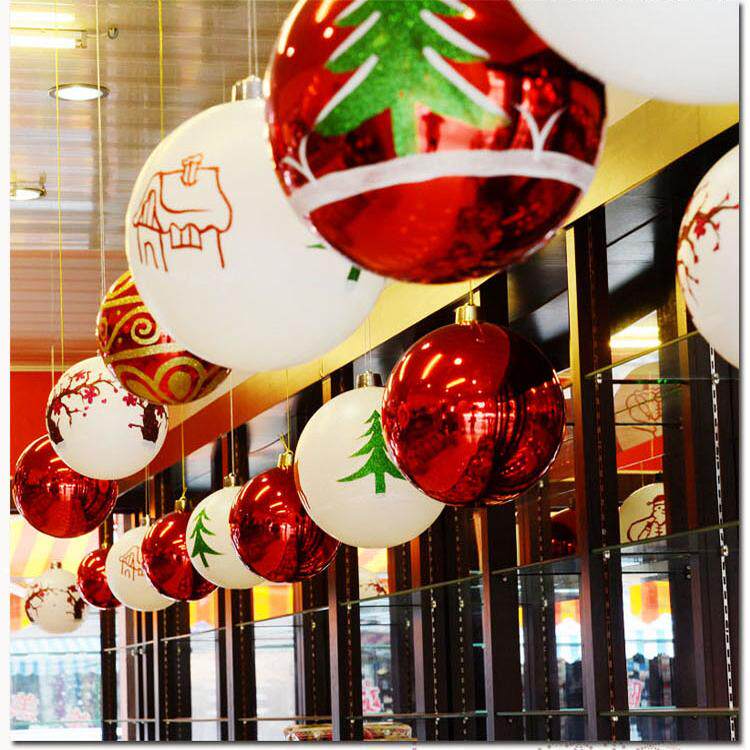 圣诞装饰品彩球红色亮光元旦商场酒店吧橱窗装饰吊球场景布置挂饰
