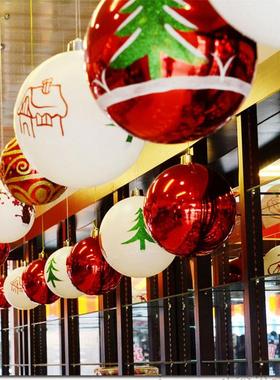 圣诞装饰品彩球红色亮光元旦商场酒店吧橱窗装饰吊球场景布置挂饰