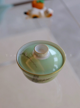 迎春｜川青墨彩剔梅小折边盖碗 满容量60cc