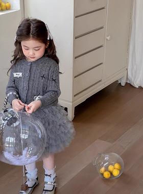 CHERRYCOCO女童气质套装秋冬新款女宝宝MIU系针织开衫纱裙二件套