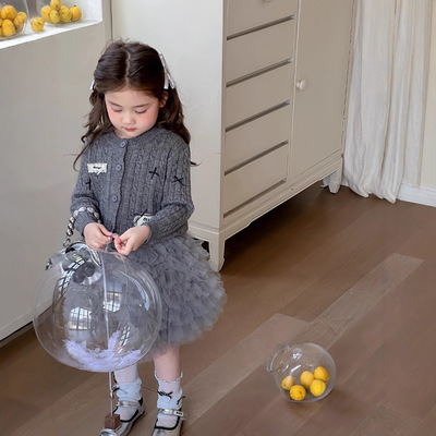 CHERRYCOCO女童气质套装秋冬新款女宝宝MIU系针织开衫纱裙二件套