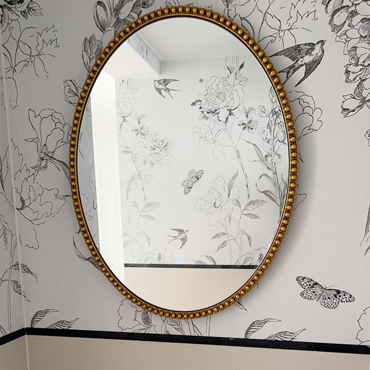 复古法式美式椭圆形浴室镜子卫生间挂镜洗手台简约灯镜led智能镜