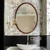 法式 家用浴室镜中古化妆镜智能挂墙卫生间镜欧式 复古椭圆卫浴镜子