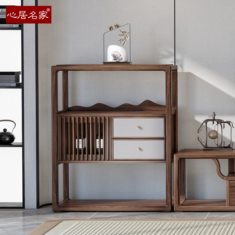 心居名家新中式实木矮柜客厅家具装饰储物柜子黑胡桃木制作小酒柜