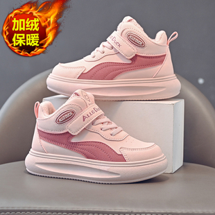 儿童加绒运动鞋2026冬季新款保暖女童二棉鞋皮面防水小中童跑步鞋