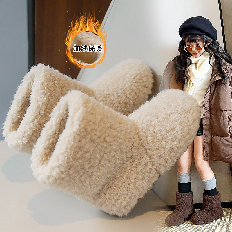 女童毛毛棉靴秋冬新款女孩毛毛鞋中帮保暖棉鞋儿童加绒加厚雪地靴