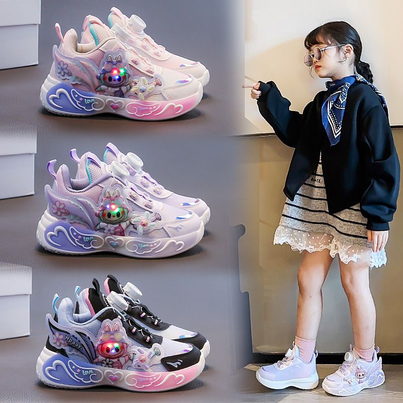 女童运动鞋春秋新款儿童亮灯发光鞋透气防滑软底跑步鞋女孩篮球鞋