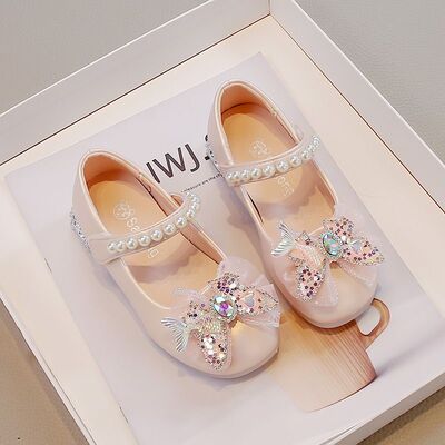 春秋新款蝴蝶结公主鞋女童小皮鞋