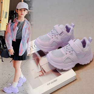 夏季 男童小白鞋 新款 镂空透气女孩老爹鞋 儿童白色运动鞋 女童单网鞋