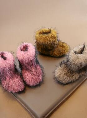 2025冬季新款加绒保暖女童毛毛鞋