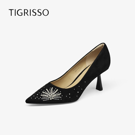 Tigrisso蝶愫2026春蹀愫增高闪钻气质尖头高跟单鞋婚鞋T76103A-01