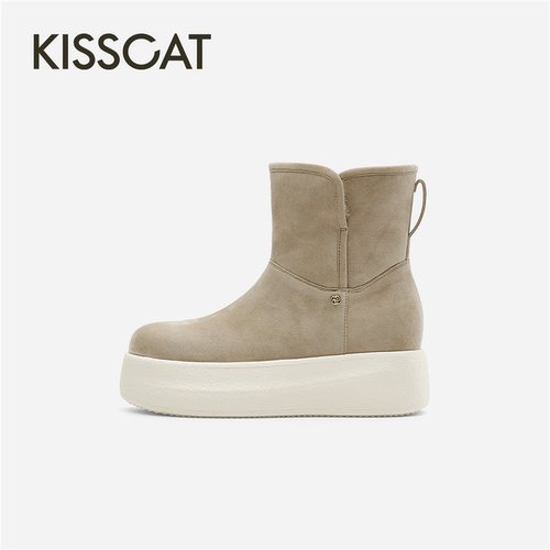 ]KISSCAT接吻猫2026秋冬厚底增高绒里毛靴一脚蹬雪地靴K76782A-50