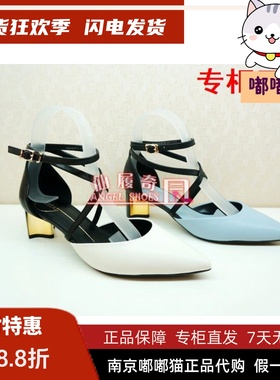 断码清仓KISSCAT接吻猫中跟羊皮绑带包头凉鞋KA09312-17