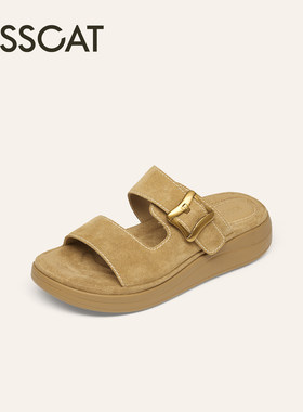 KISSCAT接吻猫女鞋2026春季舒适休闲百搭圆头勃肯拖鞋K76146A-50