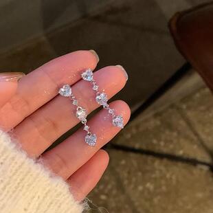 爆闪绝美爱心流苏纯银耳钉女气质轻奢高级感耳环耳饰无耳洞耳夹