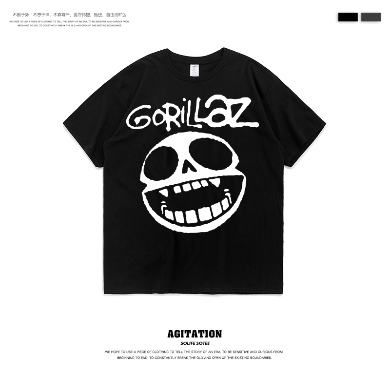 短袖gorillaz顽童修身纯色圆领